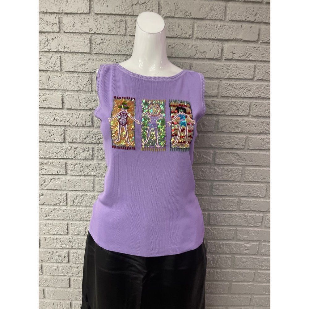 Sweater Works Beaded Sequin Sleeveless Knit Top Size M